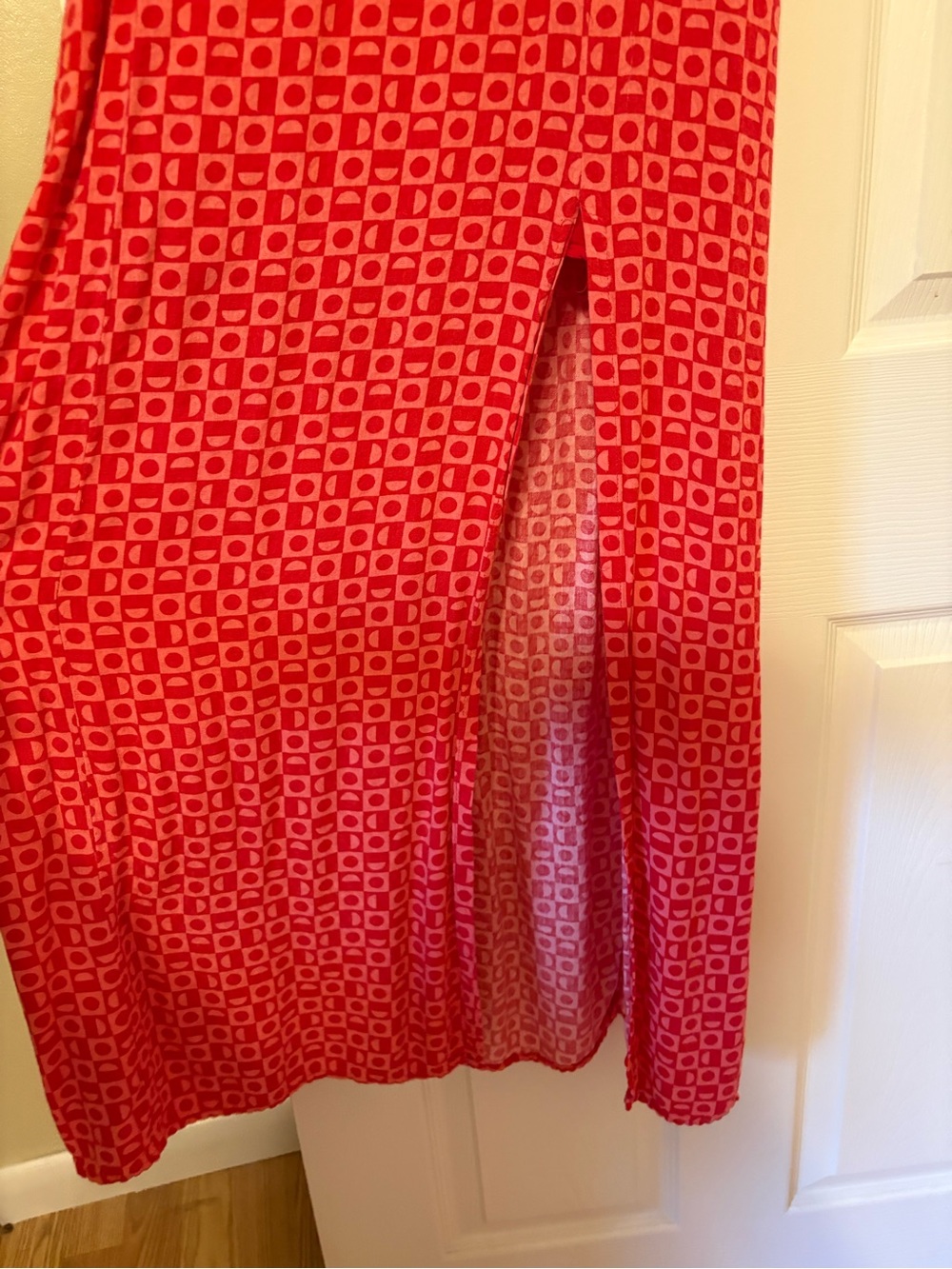 Free People Marley Maxi Dress in Red Geometric Print with Lace Trim - NWOT - Picture 9 of 11